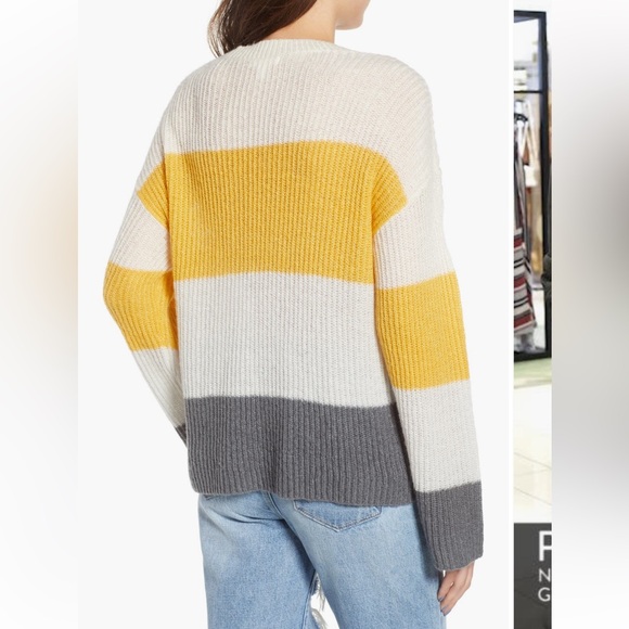 BP yellow grey broad striped slouchy pullover sweater - Picture 2 of 10